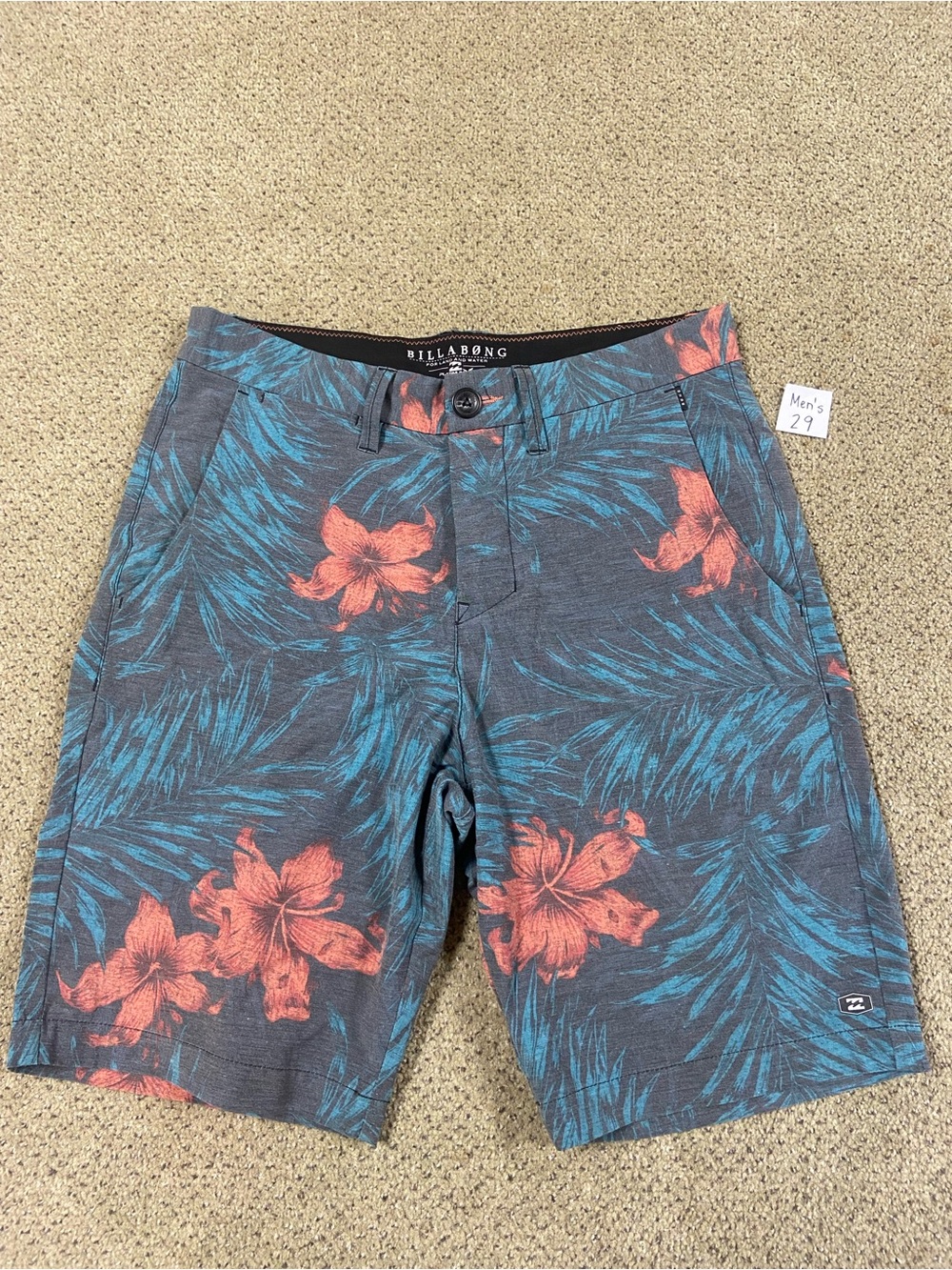 Y2K Billabong Men's Teal and Coral Floral Board Shorts